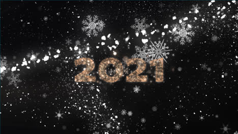 Animation-of-2021-text,-christmas-star-falling-and-fireworks