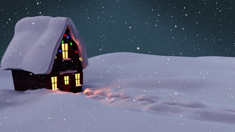 Animation-of-christmas-house-over-snow-falling-and-winter-landscape