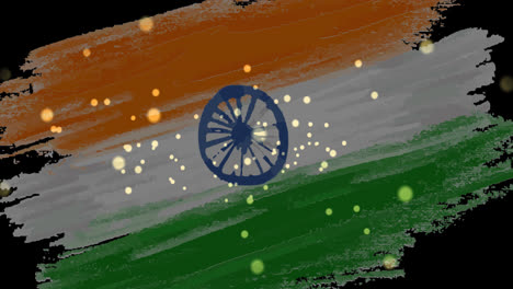 Animation-of-bitcoin-and-dollar-symbols-flowing-over-flag-of-india-in-background