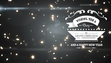 Animation-Von-Weihnachtsgrüßen-Und-Sternen,-Die-Auf-Einem-Dunklen-Hintergrund-Fallen