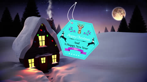 Animation-of-christmas-greetings-over-houses-in-winter-scenery