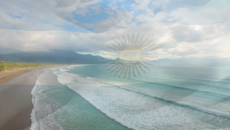 Animation-of-flag-of-argentina-blowing-over-beach-landscape
