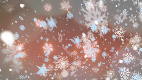 Digital-animation-of-multiple-snowflakes-icons-falling-against-grey-background