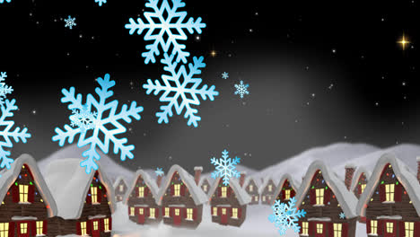 Animación-De-Nieve-Cayendo-Sobre-Casas-De-Paisajes-Invernales-Con-Luces-Navideñas