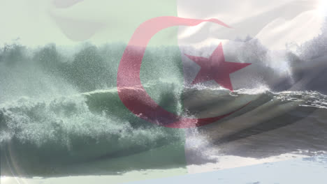 Animation-Der-Flagge-Algeriens,-Die-über-Wellen-Im-Meer-Weht