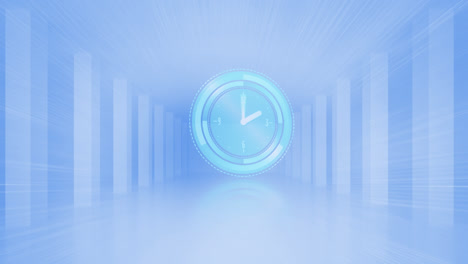 Animation-of-clock-moving-fast-on-blue-digital-background