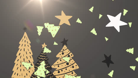 Animation-Von-Weihnachtsbäumen,-Die-über-Weihnachtsbäume-Fallen