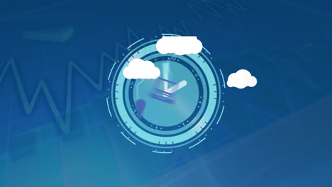 Animation-of-clouds-with-icons-over-graph-and-moving-clock