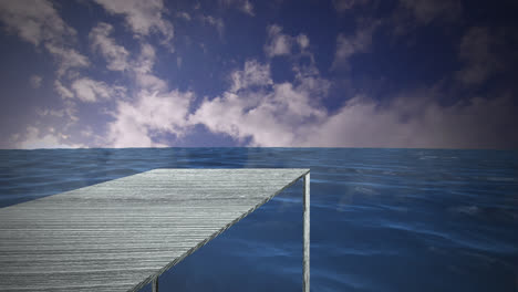 Animation-of-wooden-jetty-by-sea-and-clouds-on-sky