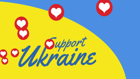Animation-Von-Herzen-Und-Unterstützung-Für-Die-Ukraine-über-Der-Flagge-Der-Ukraine