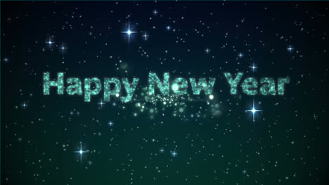 Animation-of-happy-new-year-text,-fireworks-and-glowing-stars