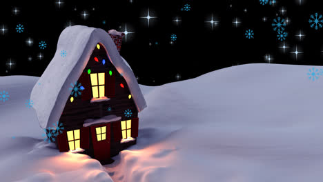 Animación-De-Nieve-Cayendo-En-El-Paisaje-Invernal-Con-Casa