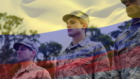 Animation-Der-Kolumbianischen-Flagge,-Die-über-Verschiedenen-Soldaten-Weht