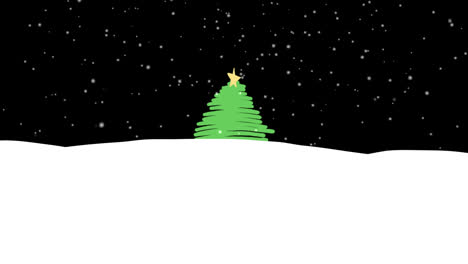 Animation-of-christmas-tree-and-snow-falling-in-background