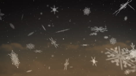 Animation-Von-Schnee,-Der-über-Wolken-Auf-Braunem-Hintergrund-Fällt