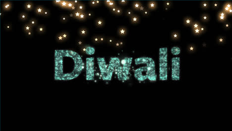 Animación-De-Texto-De-Diwali,-Fuegos-Artificiales-Y-Estrellas-Brillantes