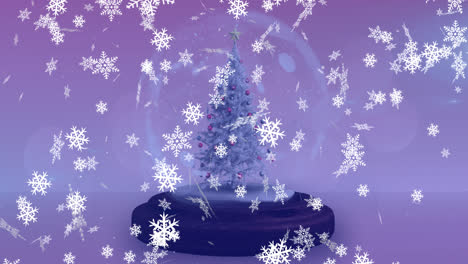 Animation-Von-Schnee,-Der-über-Eine-Schneekugel-Auf-Blauem-Hintergrund-Fällt
