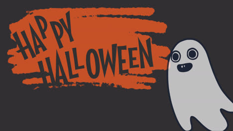 Animation-of-halloween-greetings-with-ghost-on-orange-and-brown-background