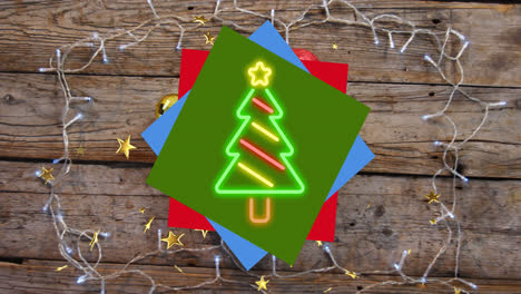 Animación-Del-árbol-De-Navidad-De-Neón-Sobre-Luces-Navideñas