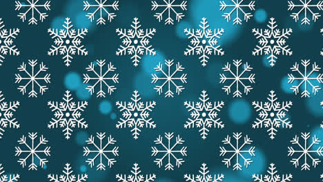Multiple-snowflakes-icons-in-seamless-pattern-against-spots-of-light-on-blue-background