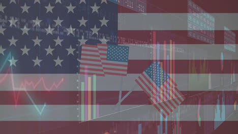 Animation-Der-Statistikverarbeitung-über-Flaggen-Der-Vereinigten-Staaten-Von-Amerika