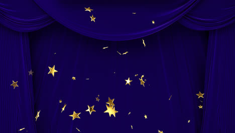 Animation-Gelber-Sterne,-Die-Sich-Im-Theater-über-Den-Vorhang-Bewegen