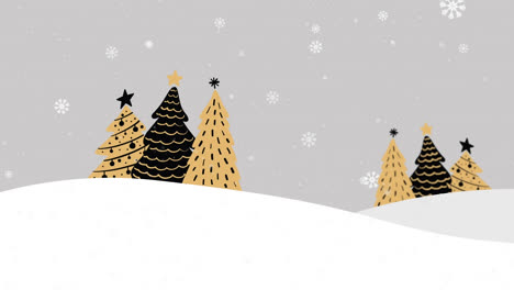 Animation-Von-Fallendem-Schnee-über-Weihnachtsbäumen-In-Einer-Winterlandschaft