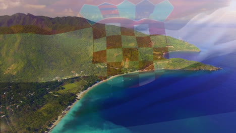 Digitale-Komposition-Aus-Wehender-Kroatischer-Flagge-Vor-Der-Luftaufnahme-Des-Meeres