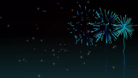 Animation-of-blue-fireworks-exploding-on-new-year's-eve