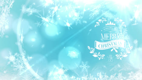 Animation-of-christmas-greetings-and-snow-falling-over-blue-background