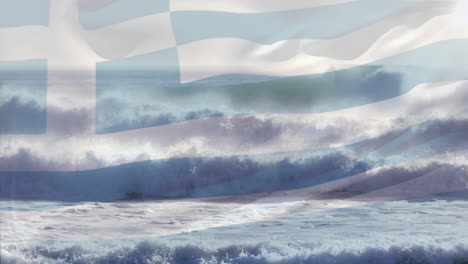 Animation-of-flag-of-greece-blowing-over-waves-in-sea