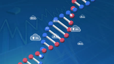 Animation-Von-Wolken-Mit-Wachsender-Zahl-über-Diagramm-Und-DNA-Strang