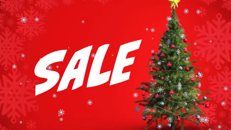 Animation-of-sale-text-over-falling-snow-and-christmas-tree