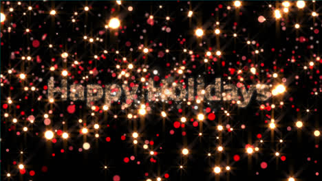 Happy-holidays-text-against-fireworks-bursting-and-spots-of-light-against-black-background