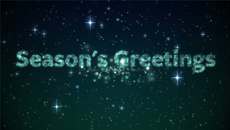 Animation-of-seasons-greetings,-glowing-stars-and-fireworks