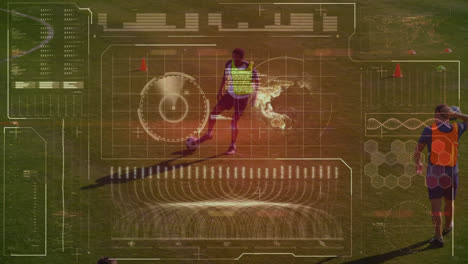 Animation-of-data-processing-over-african-american-football-player-in-background