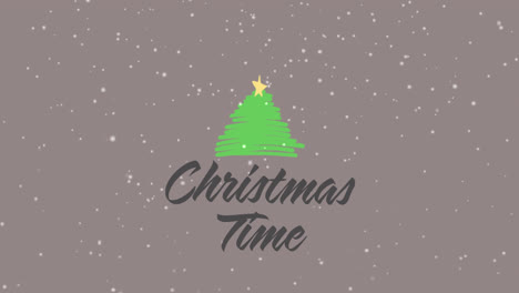 Animation-of-christmas-season's-greeting-over-christmas-tree-decoration-and-snow-falling
