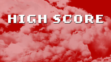 Animation-of-high-score-text-with-clouds-on-red-background