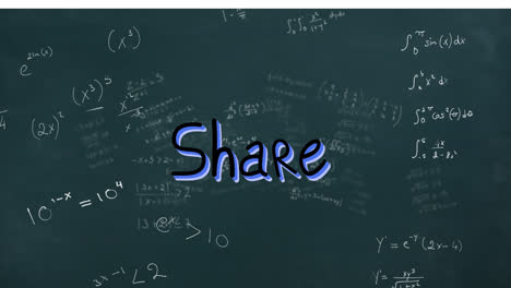 Animation-of-share-over-green-background-with-math-formulas
