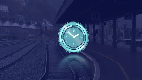 Animation-of-clock-moving-fast-over-train-station