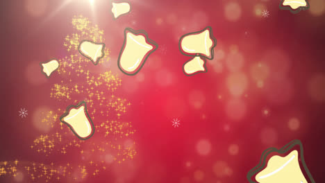 Animation-of-bells-falling-over-christmas-decorations