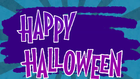 Animation-Von-Halloween-Grüßen,-Die-über-Violettem-Und-Blauem-Hintergrund-Winken