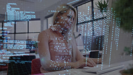 Animation-of-data-processing-over-caucasian-businesswoman-using-computer