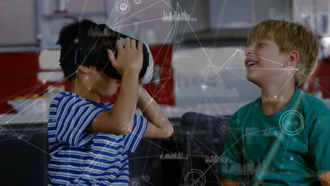 Animation-of-network-of-connections-over-diverse-boys-using-vr-headset