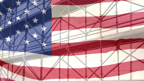 Animation-of-scaffolding-over-american-flag-waving