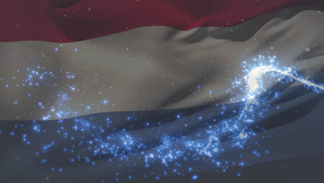 Animation-of-flag-of-netherlands-waving-over-fireworks