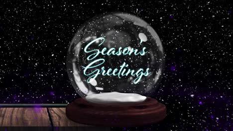Animation-of-snow-falling-over-snow-globe-with-seasons-greetings-text