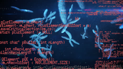 Animation-Der-Datenverarbeitung-über-DNA-Helix-Auf-Blauem-Hintergrund