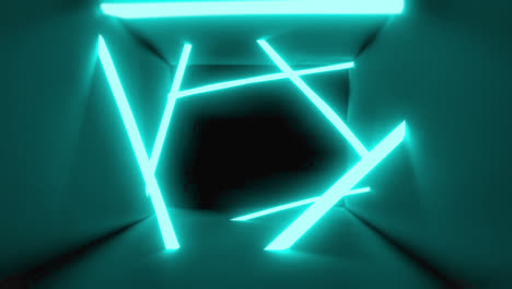 Animation-Von-Gekreuzten-Blauen-Neonstrahlen-Auf-Dunklem-Hintergrund