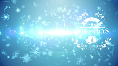 Animation-of-christmas-greetings-and-snow-falling-over-blue-background